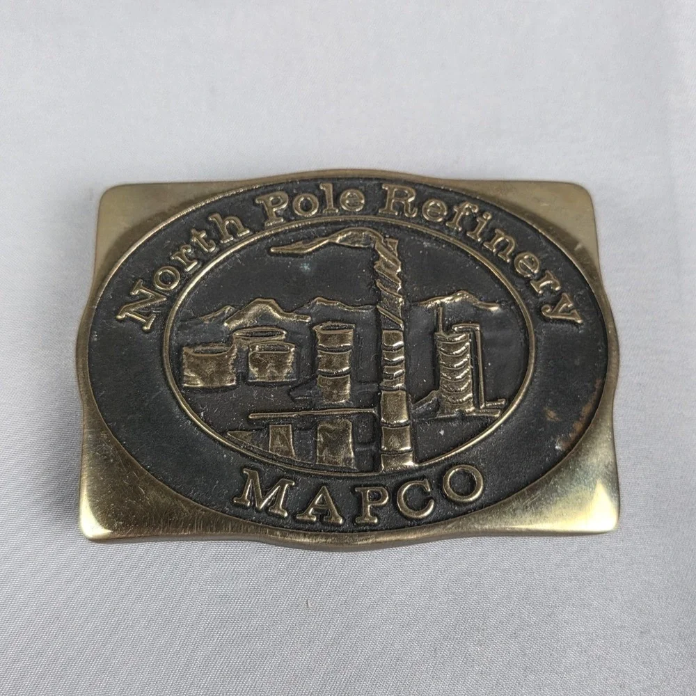 Vintage MAPCO‎ Belt Buckle North Pole Oil Refinery Solid Brass Anacortes 1980's